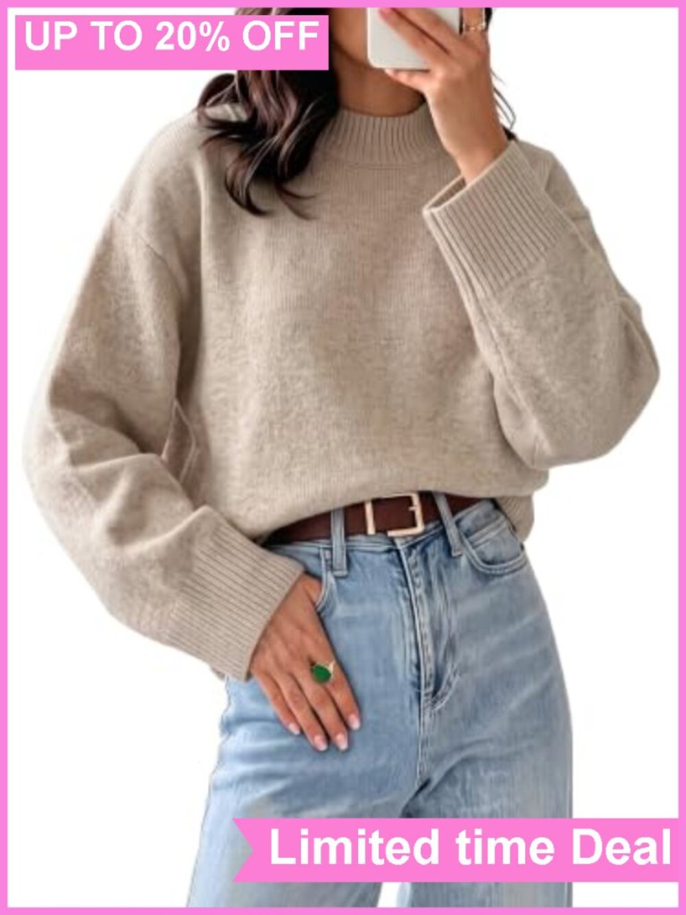 Oversized Mock Neck Knit Pullover Sweater Batwing Long Sleeve Fall Winter